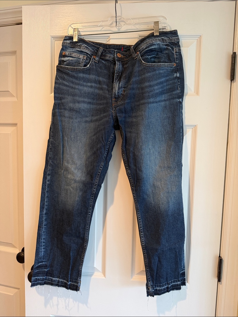 Zara Men's Slim Straight Jeans in Washed Navy Blue
